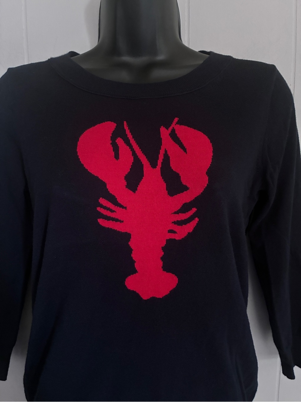 J Crew Navy Preppy Cape Cod Nautical Coastal Grandma Sweater Red Lobster Sz XS - Picture 4 of 7